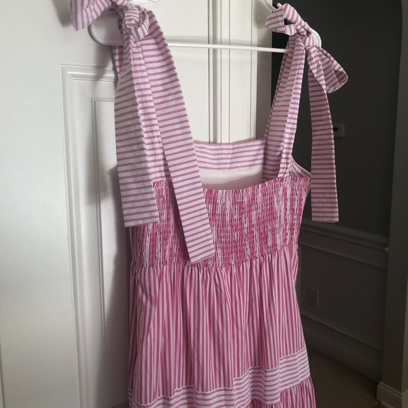 New: Mable Pink and White Tiered Maxi Dress. Smocked Back. Size Large - Picture 5 of 15